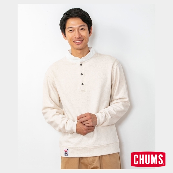CHUMS 日本 男 35周年紀念半開套頭衫 Boobies 米