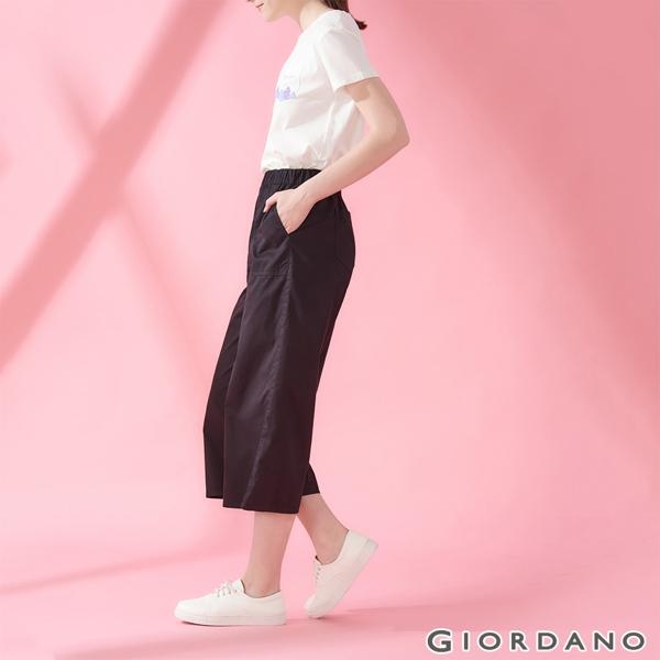 GIORDANO 女裝素色鬆緊腰八分寬褲-09 標誌黑