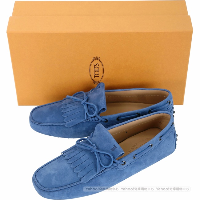 TOD’S Gommino Driving 麂皮絨流蘇繫帶休閒豆豆鞋(男鞋/藍色)
