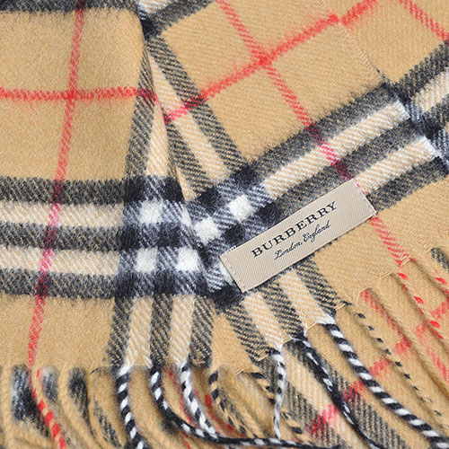 BURBERRY Vintage 經典格紋喀什米爾羊毛圍巾(古典黃/168x30)
