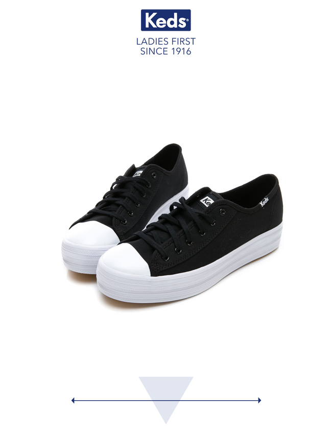 Keds TRIPLE KICK 復刻厚底綁帶休閒鞋-黑/白