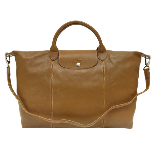 LONGCHAMP Le Pliage Cuir 小羊皮手提/斜背包-駝色(大)