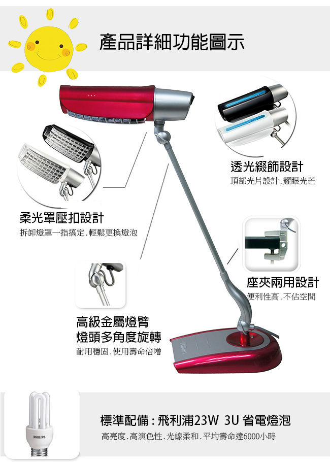 【飛利浦 PHILIPS LIGHTING】鉑光防眩檯燈 FDS668 (紅)