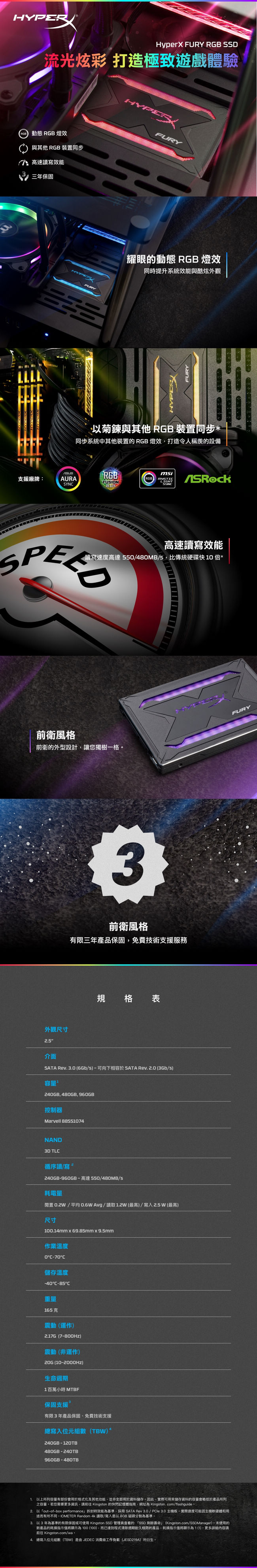 金士頓 Hyper Fury RGB 240GB SSD 固態硬碟