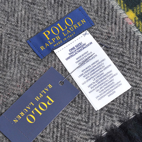 RALPH LAUREN POLO 義大利製小馬刺繡雙面配格紋羊毛圍巾(綠格)