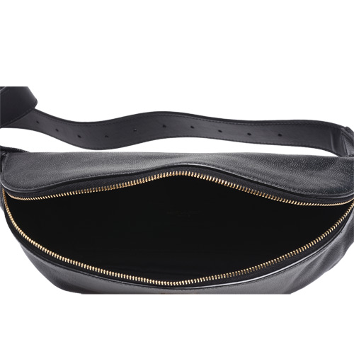 YSL MONOGRAM粒紋小牛皮金色LOGO拉鍊腰包(黑)