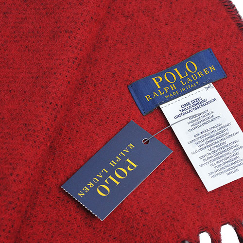 RALPH LAUREN POLO 小馬刺繡LOGO雙面配色義大利製羊毛圍巾(黑/紅)