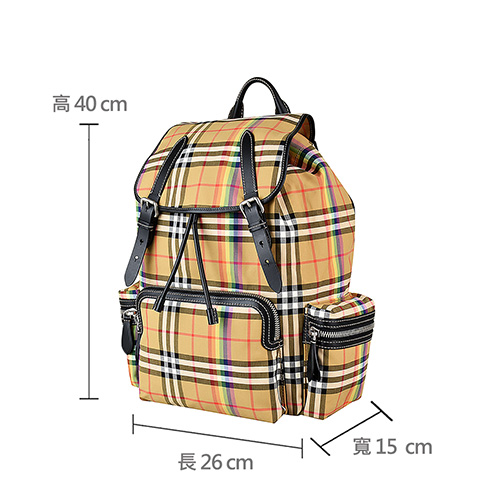 BURBERRY THE RUCKSACK經典VINTAGE彩虹格尼龍拼接牛皮藍背帶軍旅後