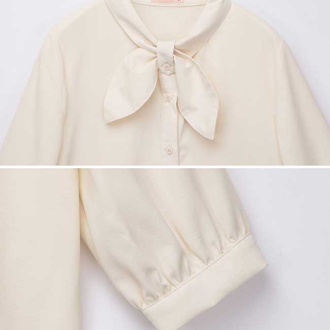 東京著衣-YOCO 唯美優雅領打結排扣公主袖上衣-S.M.L(共兩色)