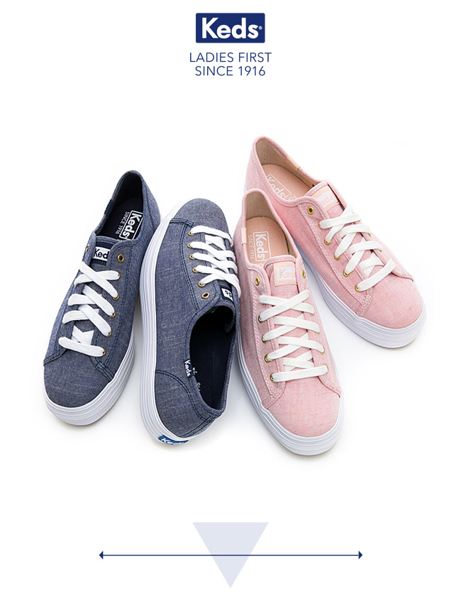 Keds TRIPLE KICK 輕薄厚底帆布鞋-藍色