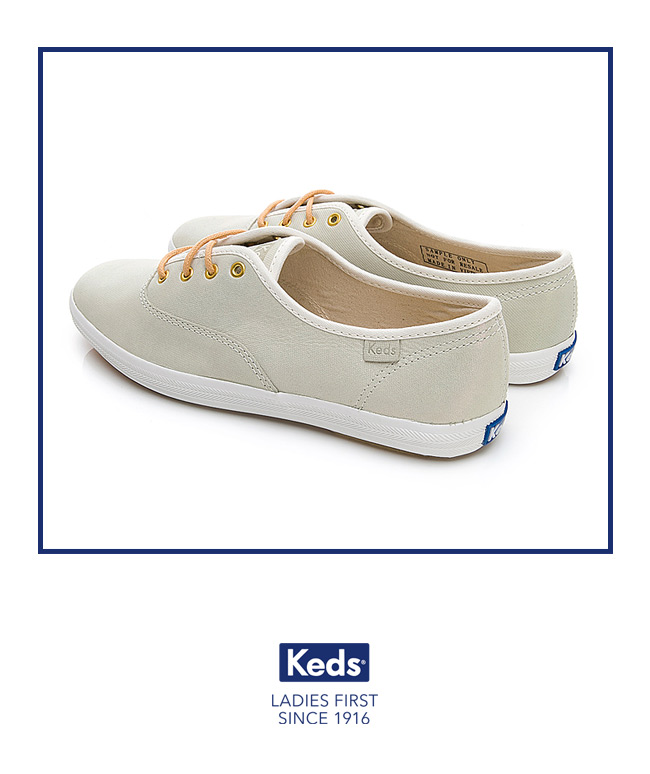 Keds CHAMPION 珠光皮革綁帶休閒鞋-米白