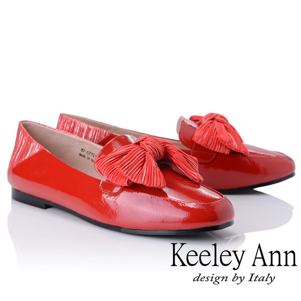 Keeley Ann 甜美氣息~拼接蝴蝶結緞帶懶人平底鞋(紅色-Ann)