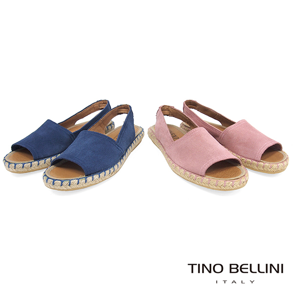 Tino Bellini 西班牙進口全真皮魚口悠活麻編平底涼鞋 _ 藍