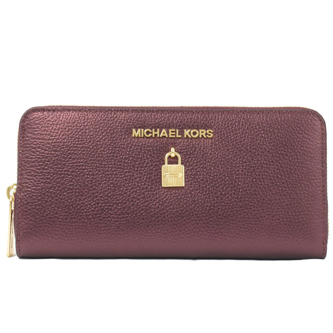 MICHAEL KORS Giftables金屬光澤牛皮ㄇ字拉鍊長夾(紫紅)