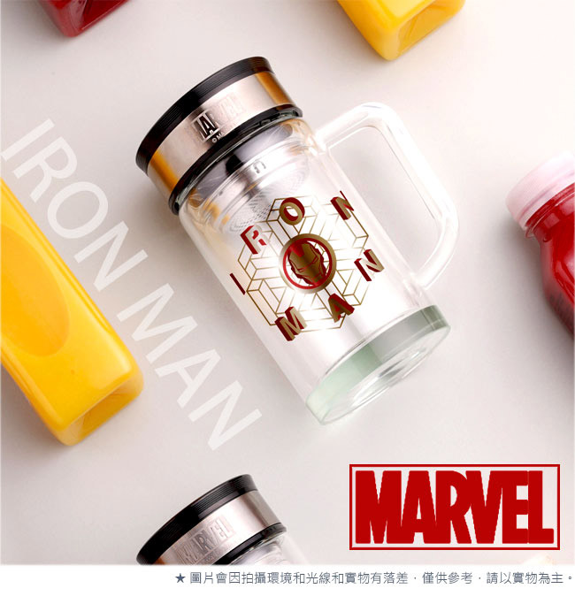 Marvel漫威 鋼鐵人雙層耐熱玻璃辦公杯320ml(快)