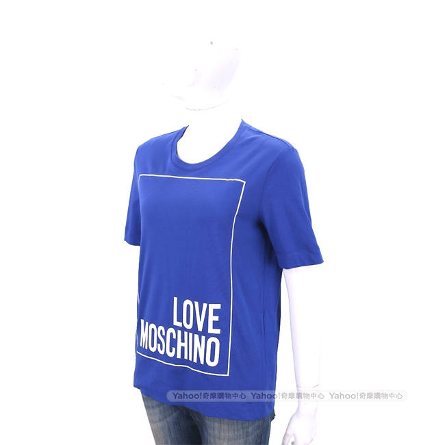 LOVE MOSCHINO 方框字母藍色寬版棉質T恤