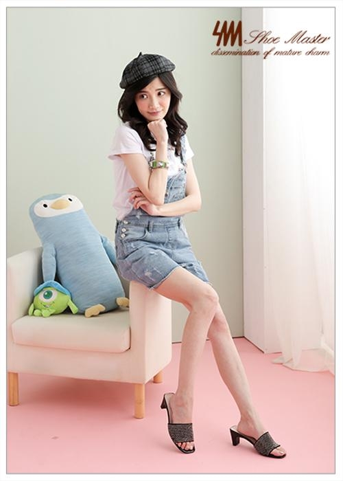 SM-華麗水鑽方頭高跟拖鞋