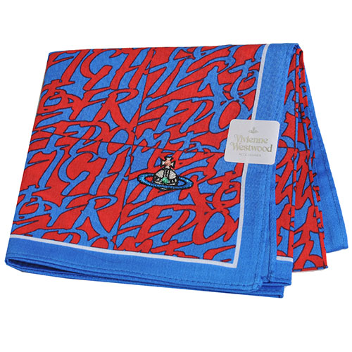 VIVIENNE WESTWOOD 幾何繽紛字母彩色行星LOGO刺繡帕領巾(寶藍底)