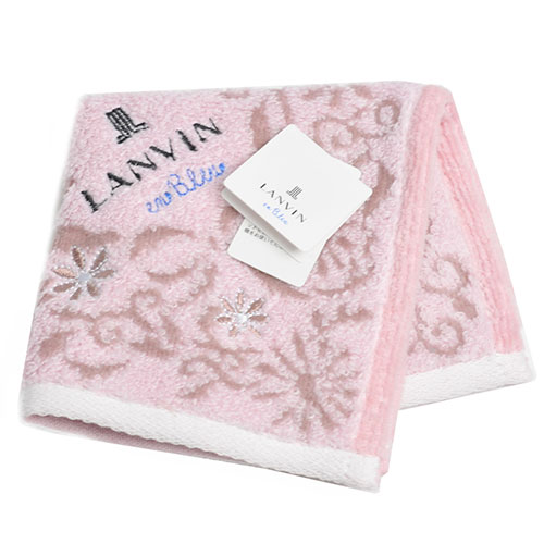 LANVIN en bleu 小花圖騰品牌字母LOGO刺繡小方巾(粉紅系)