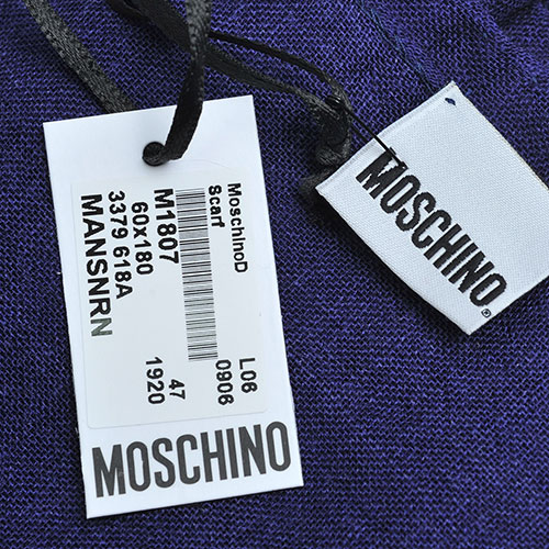 MOSCHINO品牌TOY小熊LOGO義大利製羊毛混蠶絲披肩/圍巾(藍紫色)