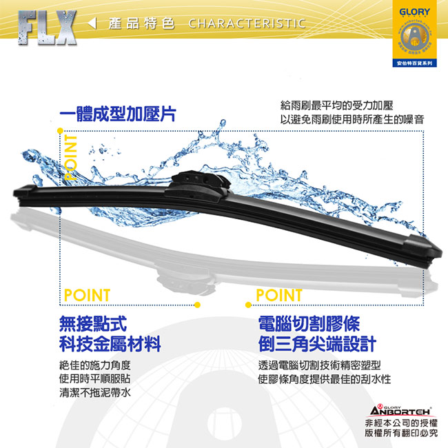 【FLX】美國專利軟骨雨刷-通用款22吋(1入)撥水力強 無接點式金屬