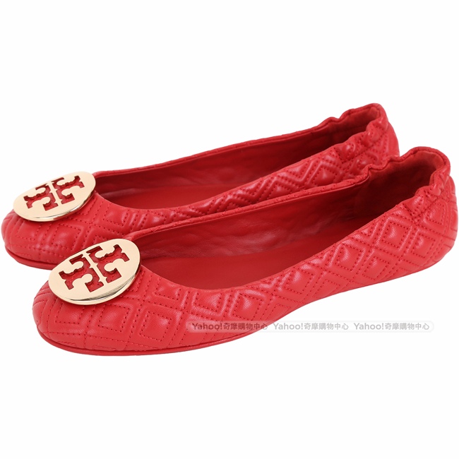 TORY BURCH Minnie Travel 金盾牌絎縫菱格折疊鞋(石榴紅)