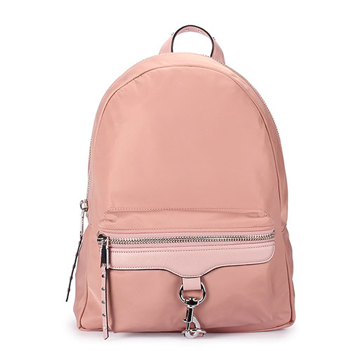 Rebecca MinkoffM.A.B. 亮絲尼龍銀釦環後背包-粉紅色