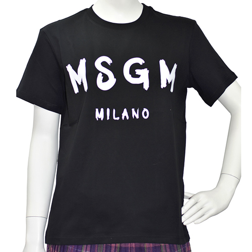 MSGM 品牌字母印花棉質短袖圓領衫(黑)