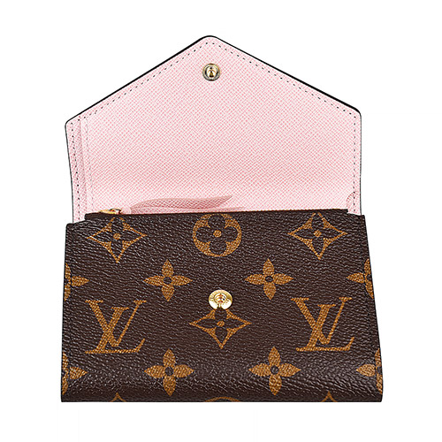 LV M41938 VICTORINE花紋LOGO Monogram帆布6卡扣式短夾(紫紅