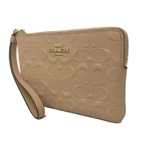 COACH 經典浮雕C LOGO牛皮手拿包(質感膚色)