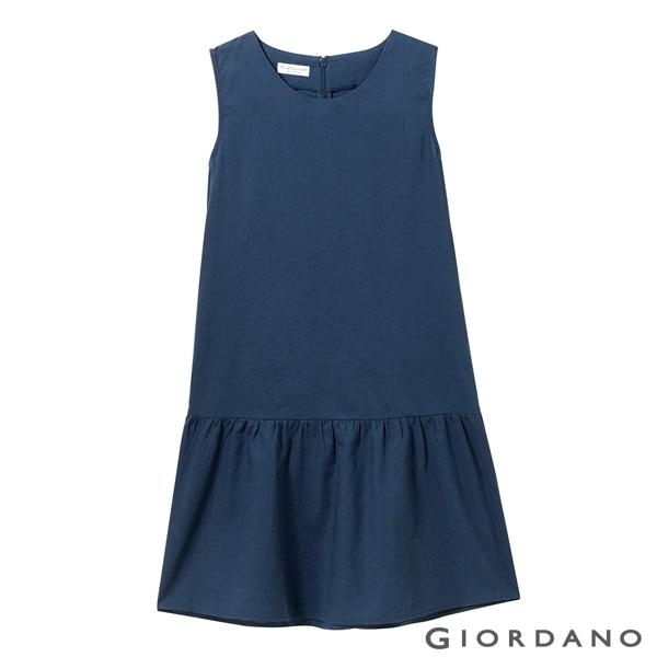 GIORDANO 女裝自然棉麻系列無袖連身裙-66 標誌海軍藍