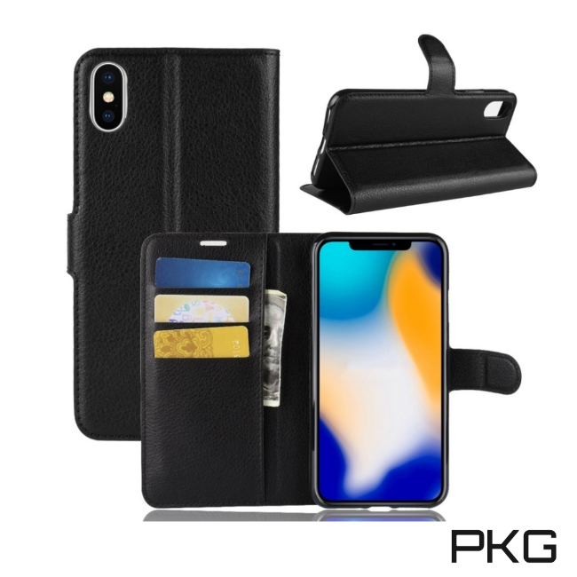 PKG Apple IPhone XS MAX 側翻式皮套-經典皮套系列-黑色