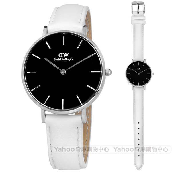 DW Daniel Wellington 經典真皮手錶-黑x白/32mm