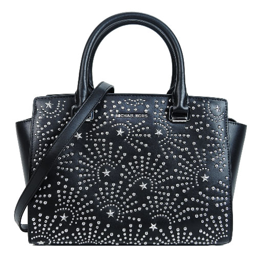MICHAEL KORS SELMA 鉚釘牛皮兩用包(中/黑)