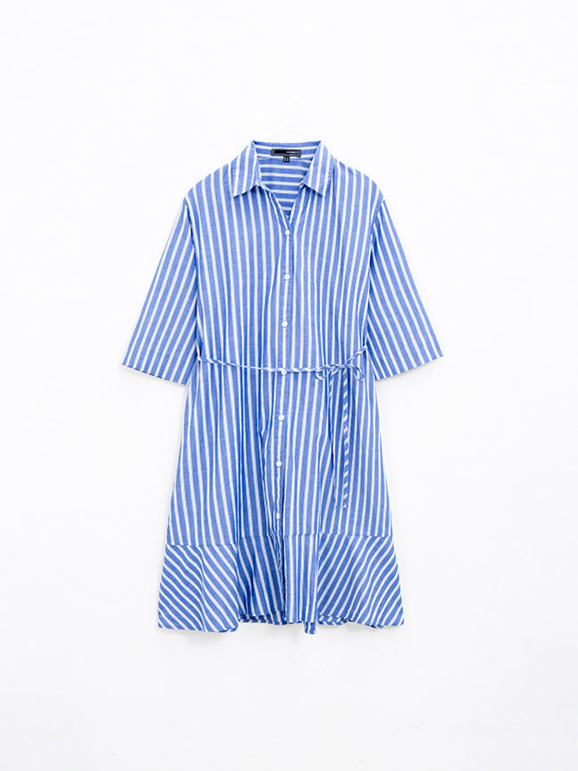 H:CONNECT 韓國品牌 女裝-排扣魚尾襯衫洋裝-藍