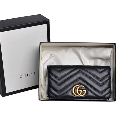 GUCCI Marmont 方型翻蓋側背/斜背鍊包(迷你/黑)