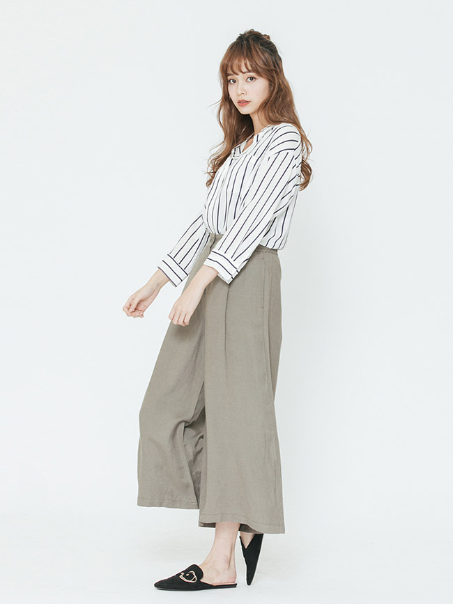 H:CONNECT 韓國品牌 女裝-半開襟直條紋襯衫-白