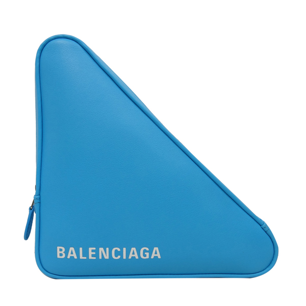 BALENCIAGA 小牛皮手拿收納包(藍色白字)