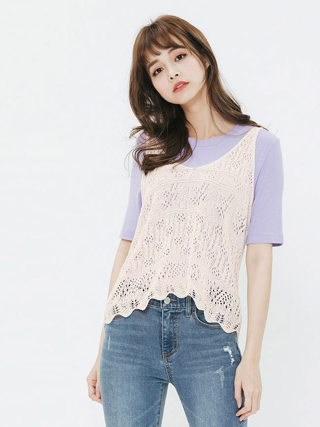 H:CONNECT 韓國品牌 女裝-造型針織背心-卡其
