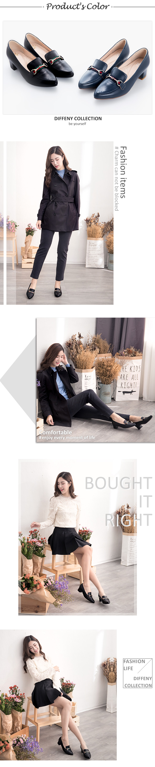 DN 漫步知性 全真皮簡約飾扣低跟紳士鞋-黑