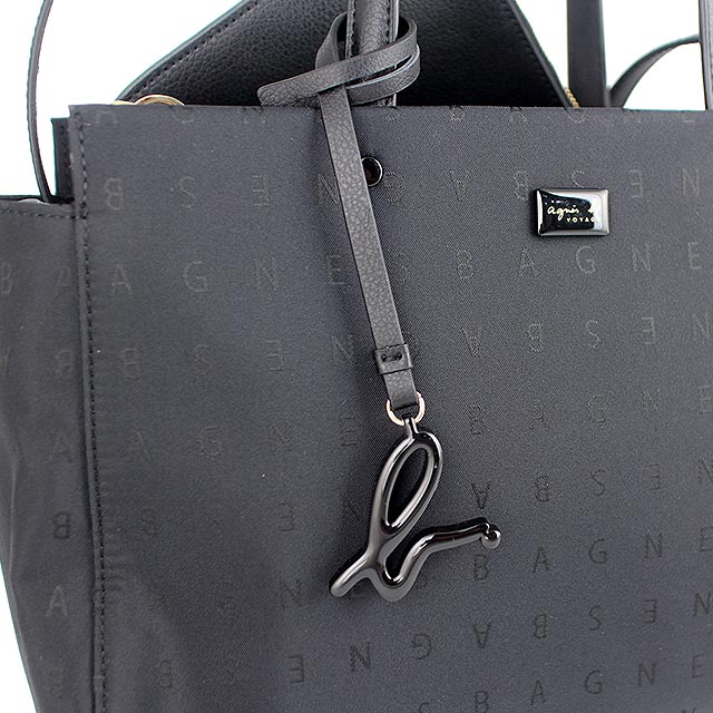 agnes b. voyage 黑色字樣尼龍布方形兩用肩背/手提包