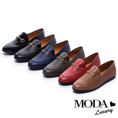 低跟鞋 MODA Luxury 英倫街頭金屬釦全真皮樂福低跟鞋－藍