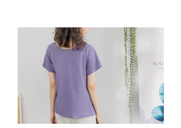 粉紫高棉交疊設計前後兩穿短袖上衣-OB大尺碼