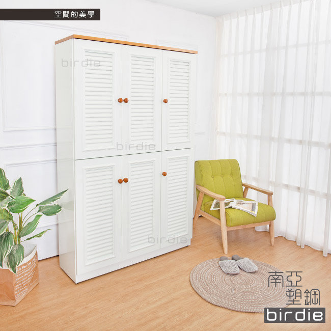 Birdie南亞塑鋼-4尺六門塑鋼百葉高鞋櫃(原木色+白色)-121.5x37x190cm