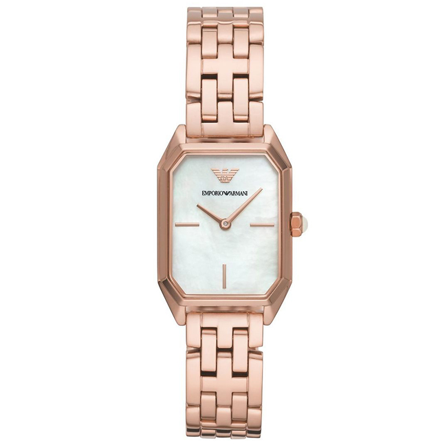 Emporio Armani 閃耀珍珠貝時尚手錶(AR11147)-玫瑰金/24mm