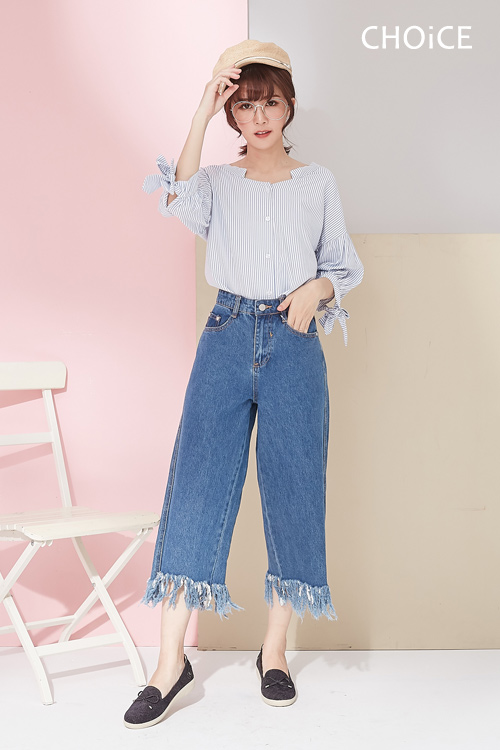 CHOiCE 渡假休閒 毛呢條紋休閒平底鞋-黑色