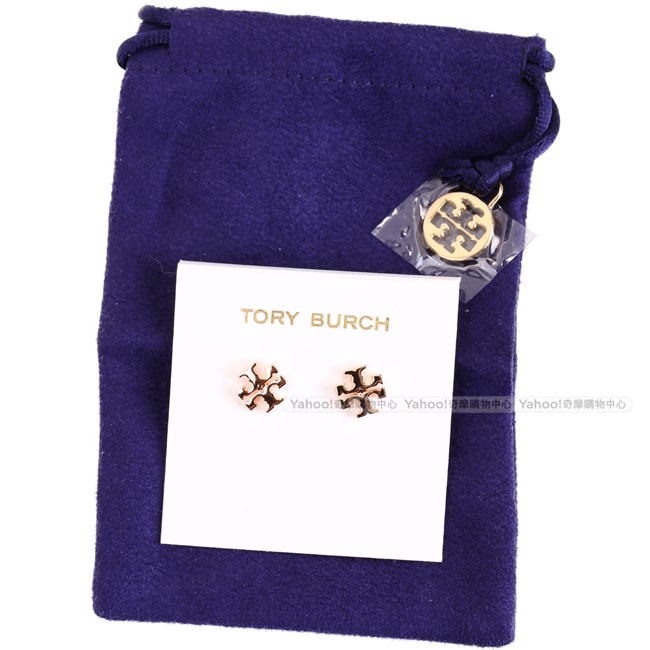 TORY BURCH LOGO STUD 雙T鍍金黃銅金屬穿針式耳環