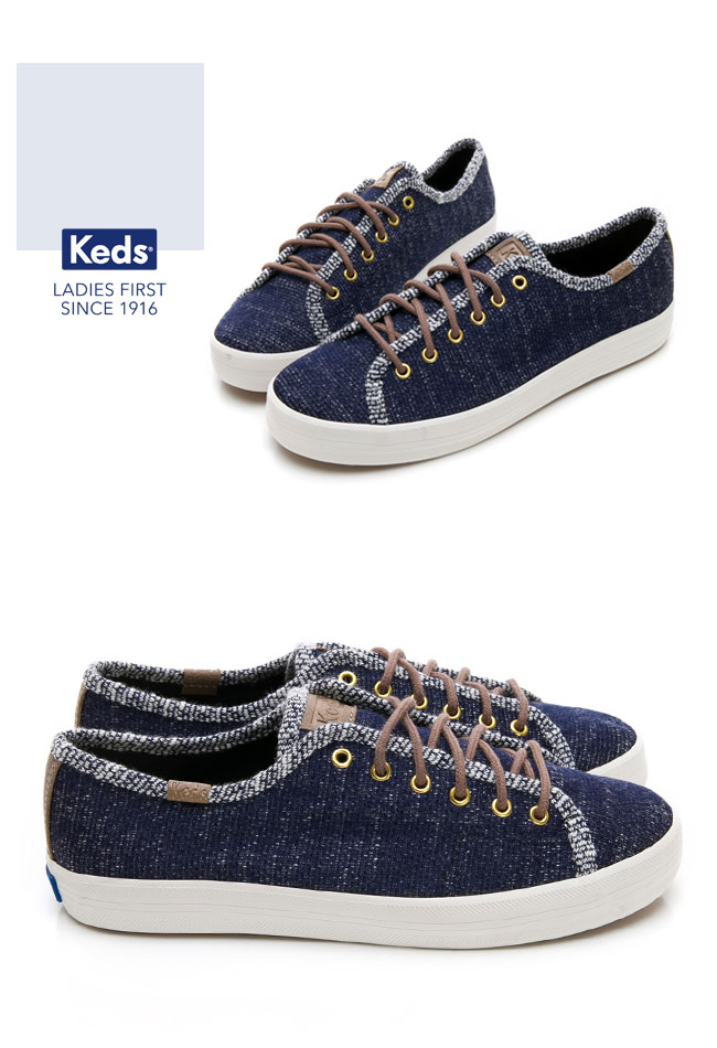 Keds KICKSTART 毛圈線紗綁帶休閒鞋-藍色