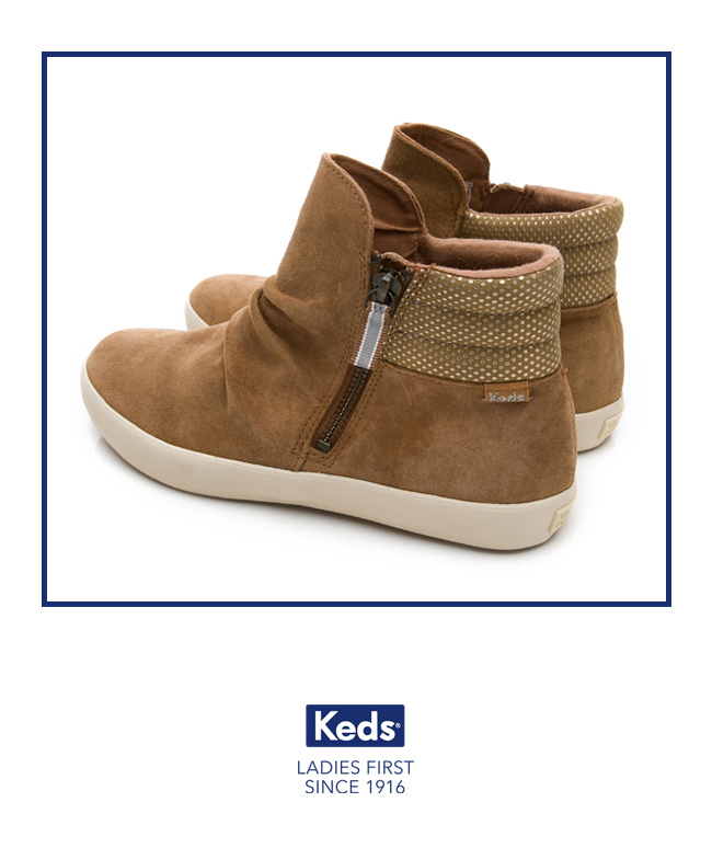 Keds 機能防潑水麂皮拉鍊短靴-土黃