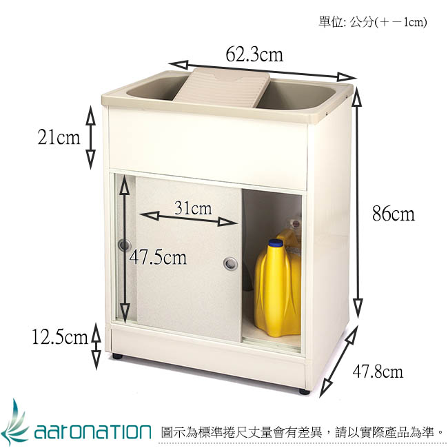 Aaronation 新型推門式塑鋼洗衣槽 GU-A2011-有門